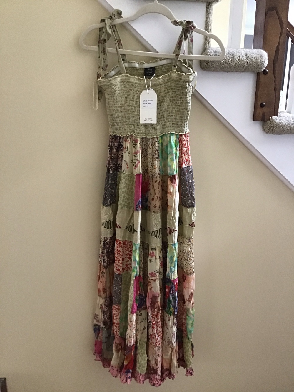 YOUNG THREADS Dress Maxi Celery Plaid Floral Ruched Size Large Ptp 19